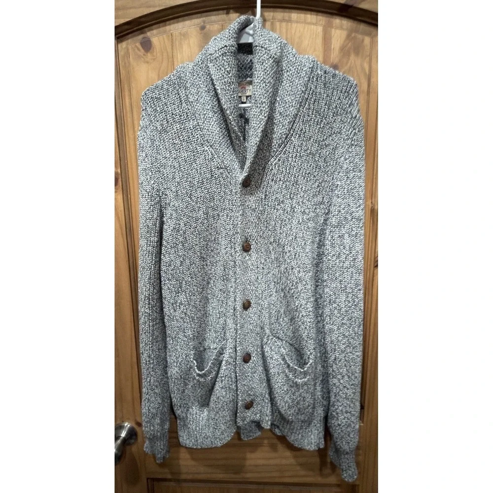 Faherty Cardigan Sweater Mens XL Gray Cotton Cashmere Shawl Collar Button Front